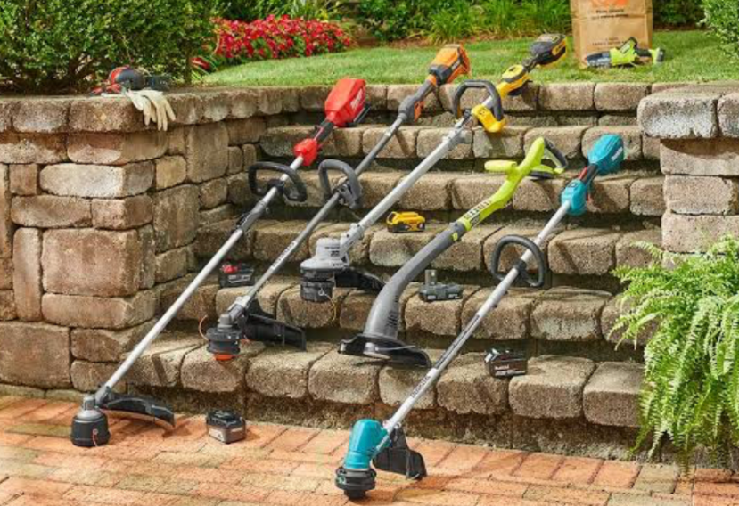 collection of lawn edgers and string trimmers displayed for yard maintenance and grass edging