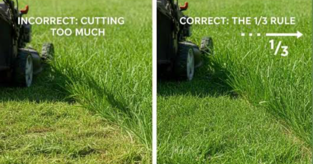 comparison of incorrect mowing versus proper one third rule for healthy grass growth