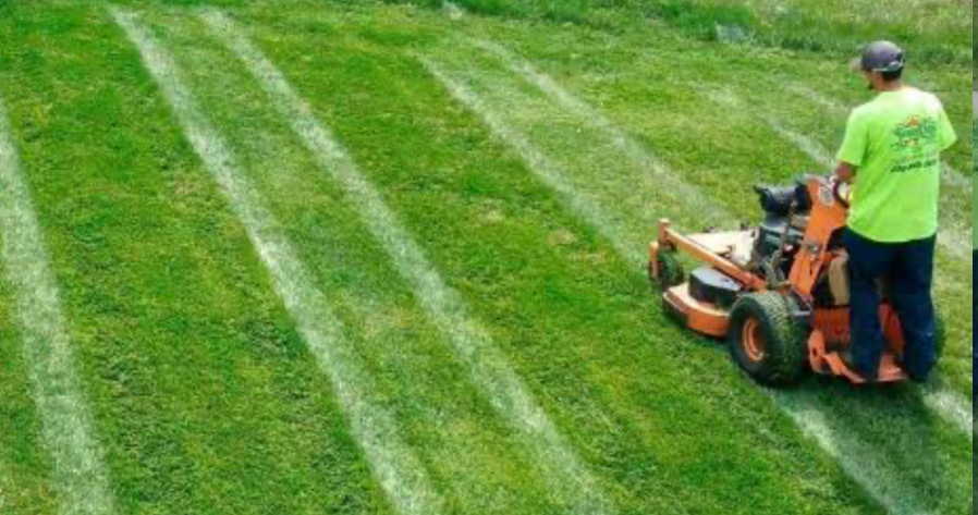 riding lawn mower creating striped pattern on grass for professional lawn appearance