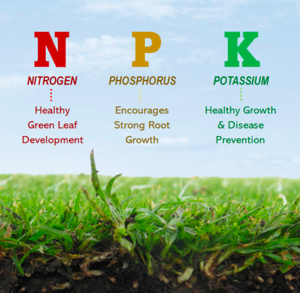 NPK benefits listed over a moist lawn