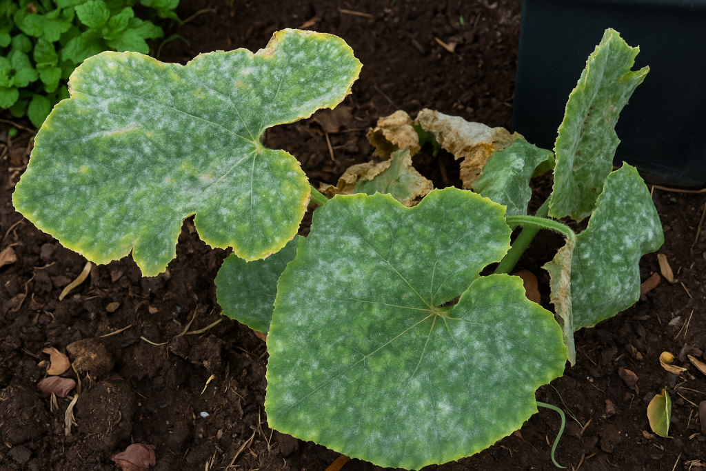 Mildew on a plants leaves.