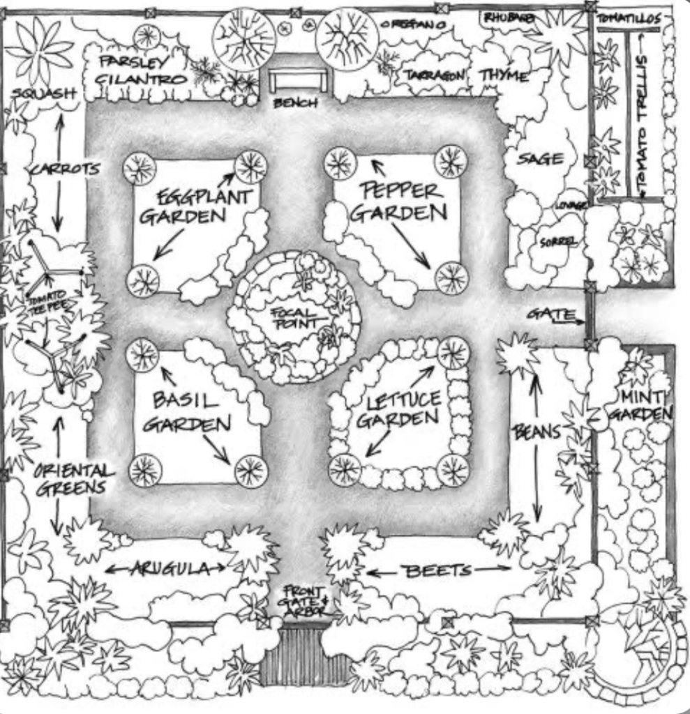 A sketch of a yard's garden.