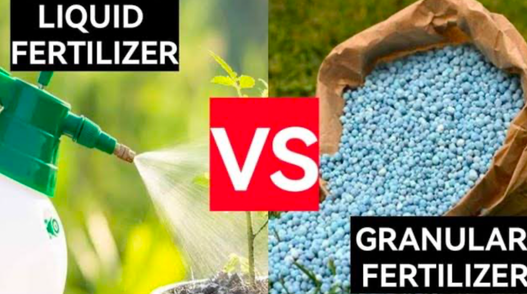 A diagram showing liquid vs granular fertilizers.