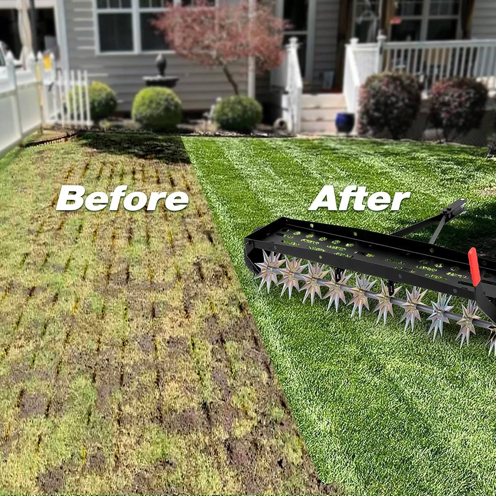 A machine being used to spike aerate a lawn.