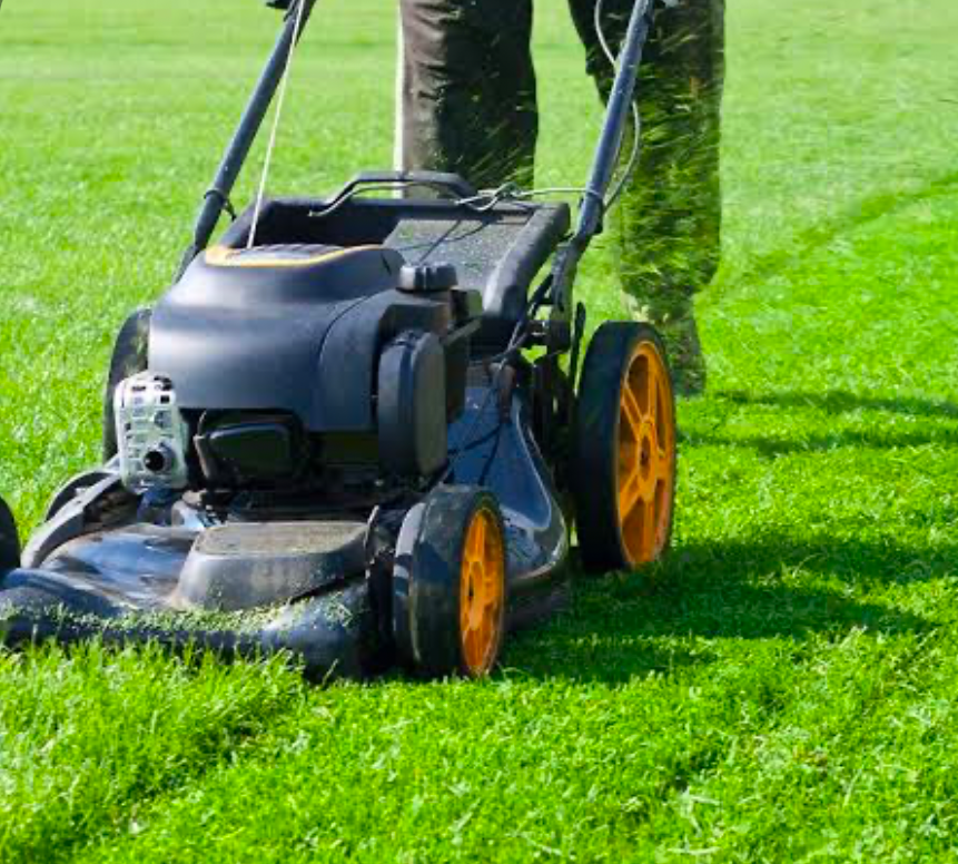 Lawn being mowed.