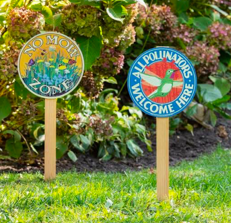No-mow and pollinator garden yard signs