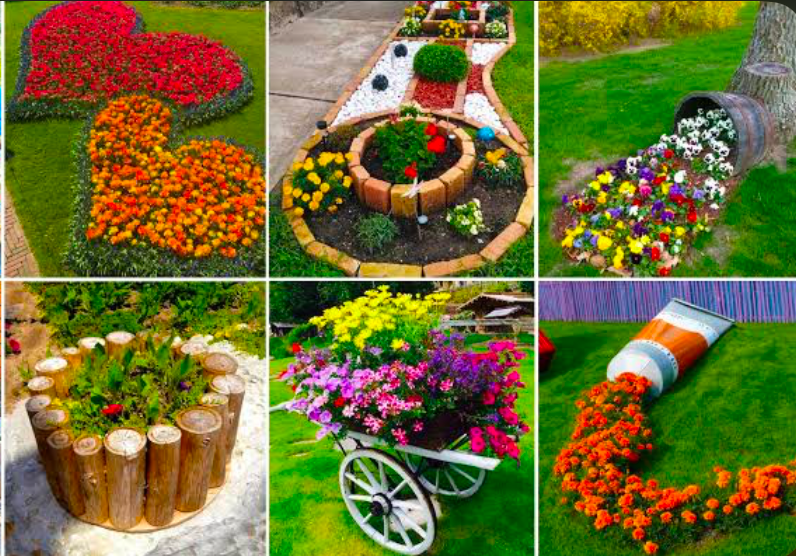 A collage of 6 images showing DIY gardening ideas.