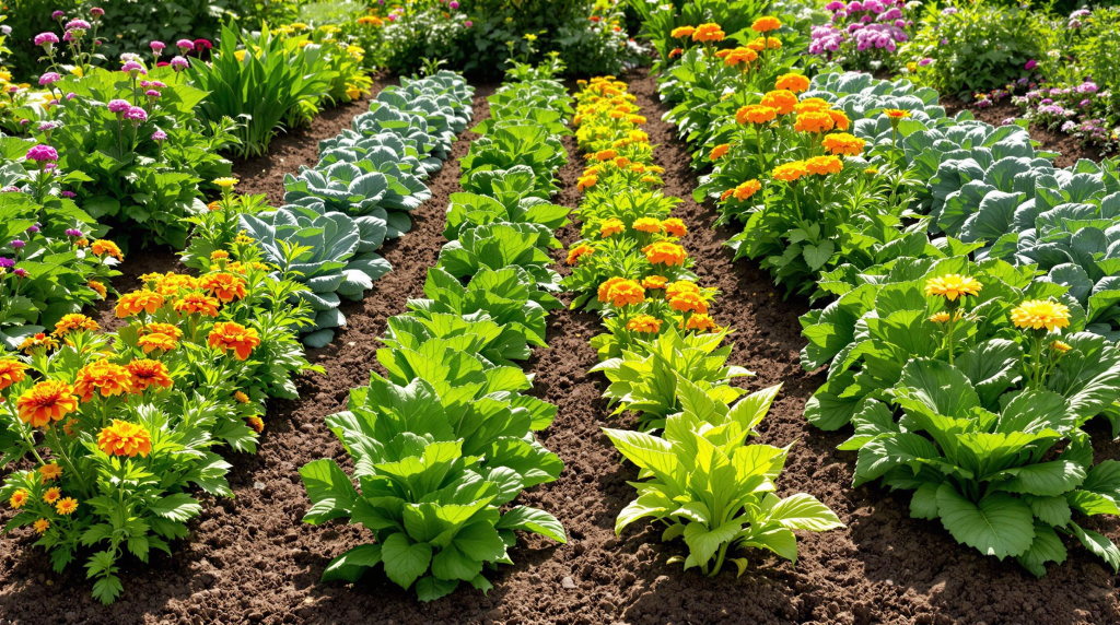 Companion planting in a flourishing and healthy garden