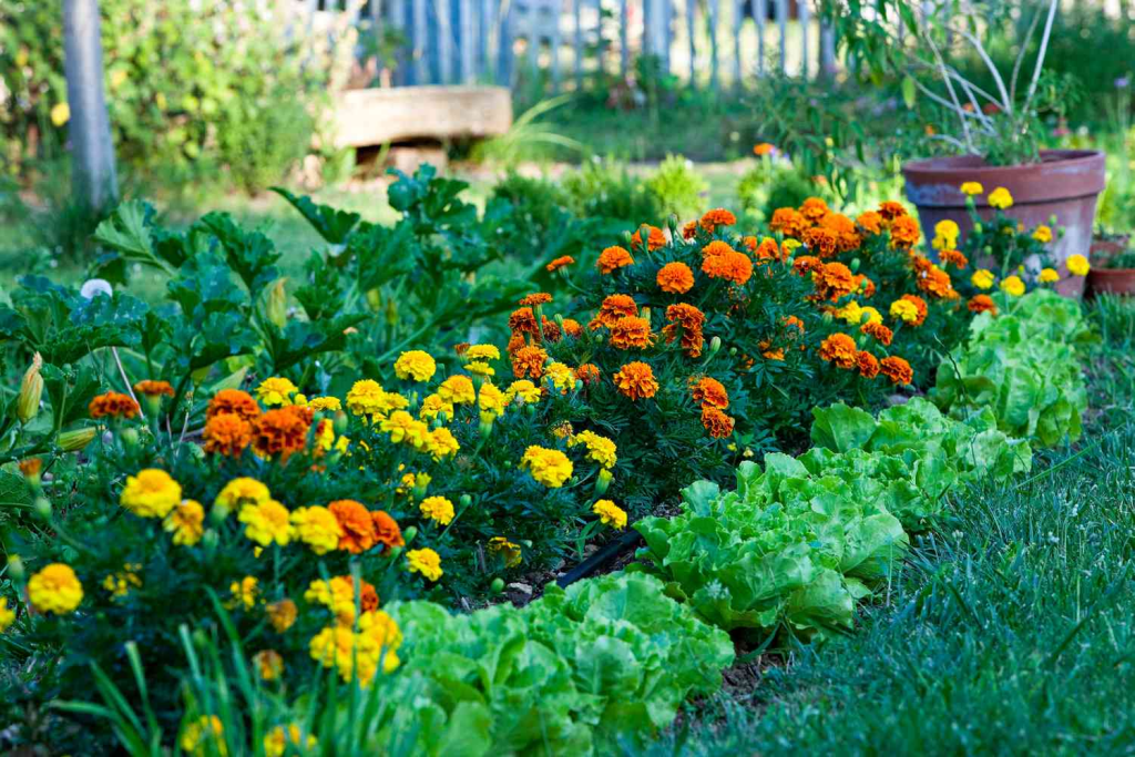 Flowers paired with vegetables.