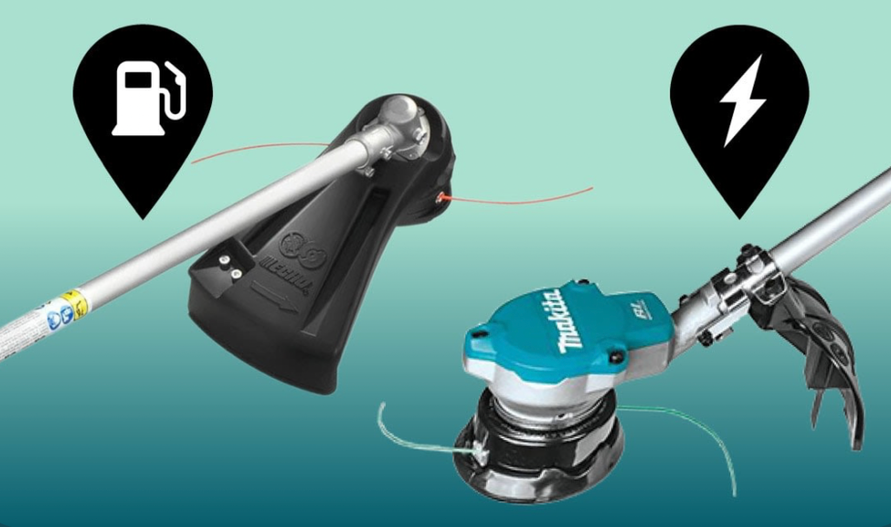 comparison of gas and battery powered string trimmer heads for lawn edging and grass trimming