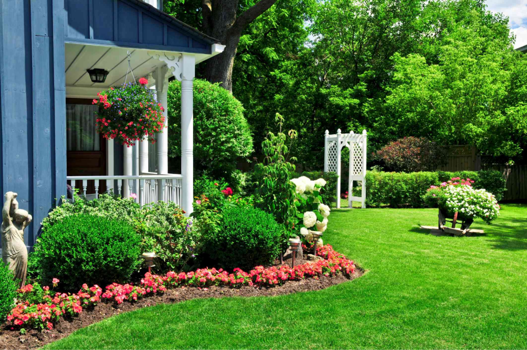Front yard with well landscaped appeal.