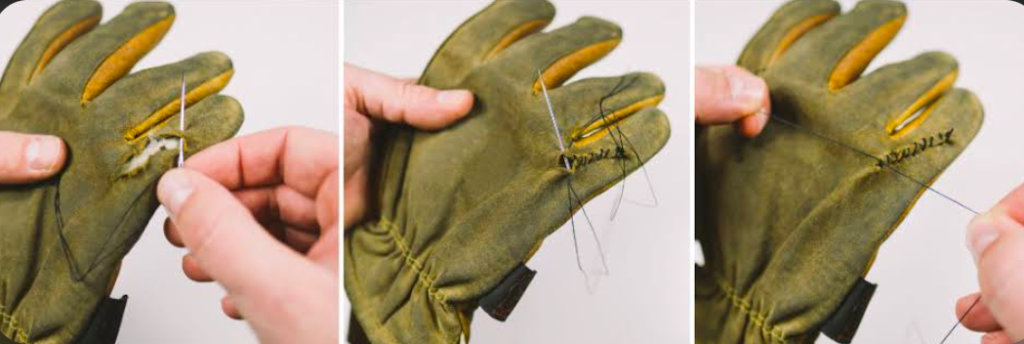 Gloves being sewed.