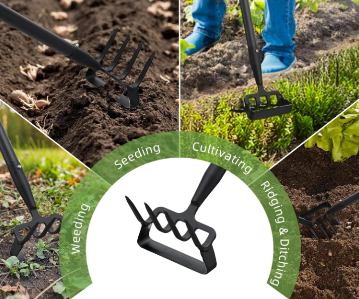 2 in 1 Heavy Duty Stirrup Hoe and Cultivator Gardening Tool Set